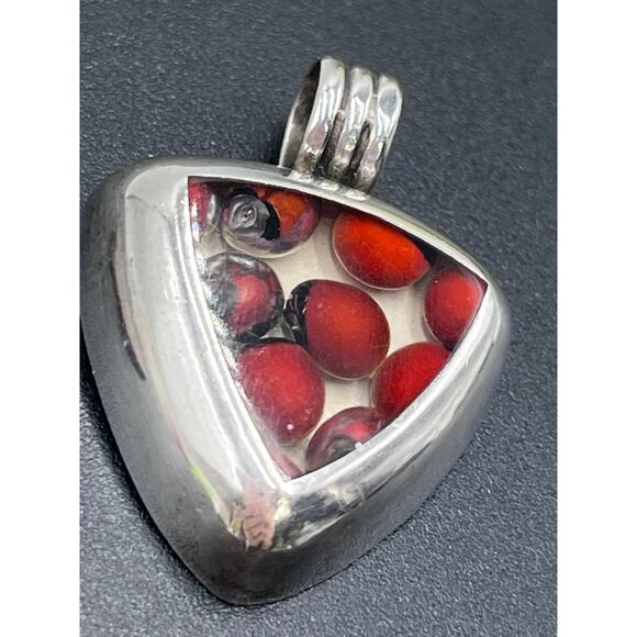 Vintage 950 Sterling Silver Protection Peruvian Huayruro Seeds Pendant - Picture 7 of 8